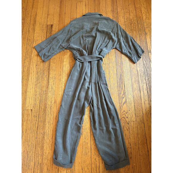 Iris Setlakwe Jumpsuit Womens Size 8 Olive Green Belted Button Front Collared - Picture 5 of 5